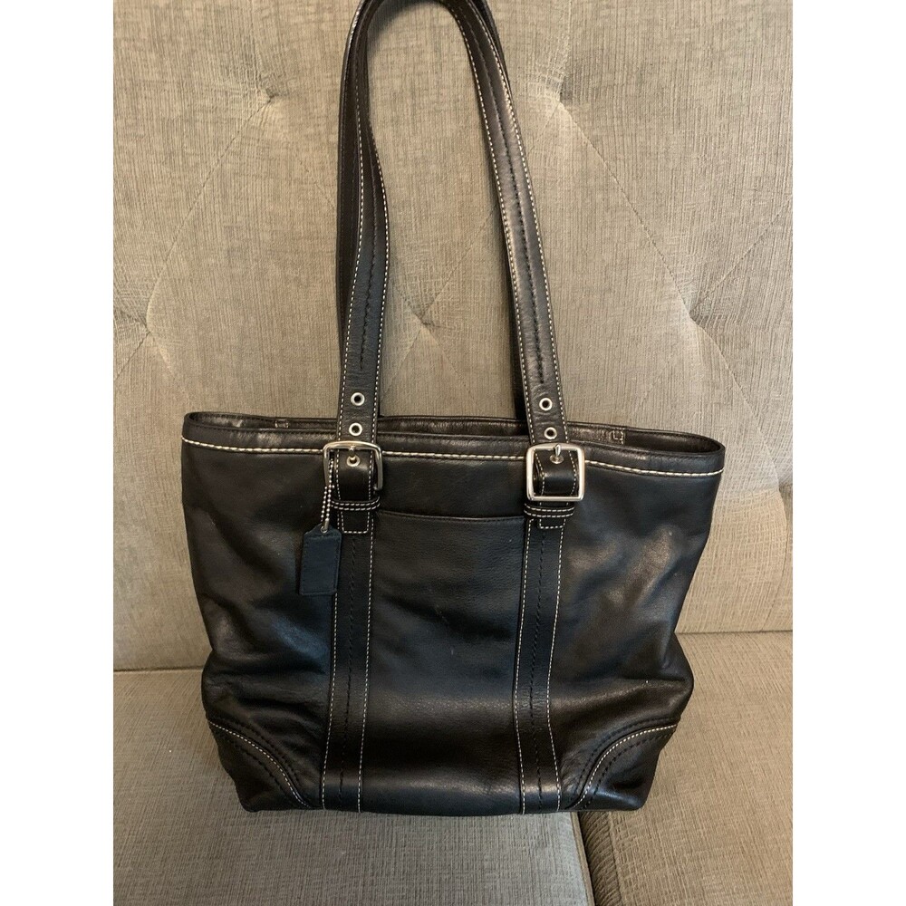 Coach Vintage Leather Hampton Medium Shoulder Bag Tote Black